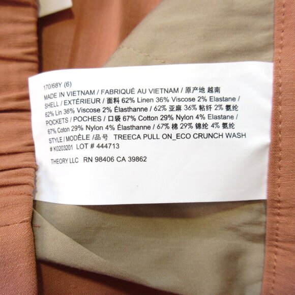 NWT Theory Treeca Pull On in Pink Melon Eco Crunch Linen Stretch Ankle Pants 6 - Picture 6 of 7